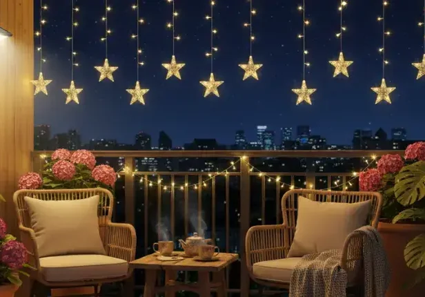 Solar balcony light installed on a modern balcony, acting as a balcony lamp and LED lights for balcony, solar-powered and automatic.