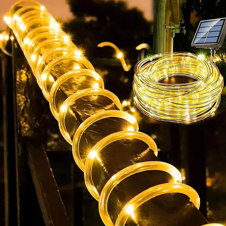 Solar balcony light lighting up a patio area at night, stylish balcony lamp design.