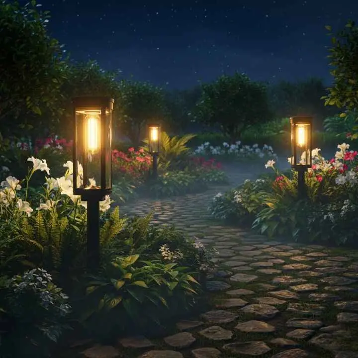 Solar pathway lights and outdoor lights waterproof for garden, patio, and walkway decoration.
