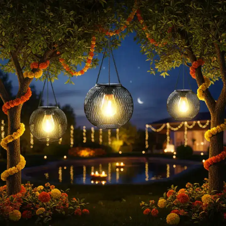 Solar-powered diwali light for home, diya home decor, and diwali light decoration outside home for festive diwali lights decoration.