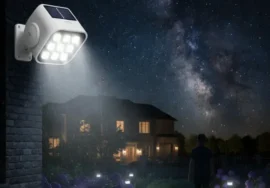 Outdoor solar motion sensor light with LED solar lantern outdoor, eco-friendly lighting for walkway.